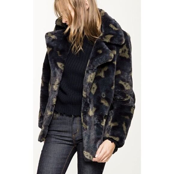 Zadig & Voltaire Miles Leo Green Leopard Faux Fur Coat Size Small - Picture 2 of 14